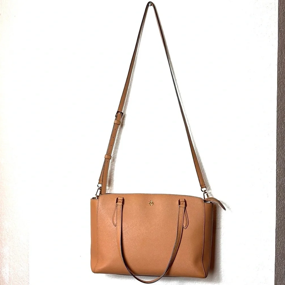 Tory Burch Emerson Tan Leather Tote Structured Design